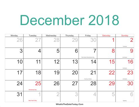 Free Printable Calendars December 2018
